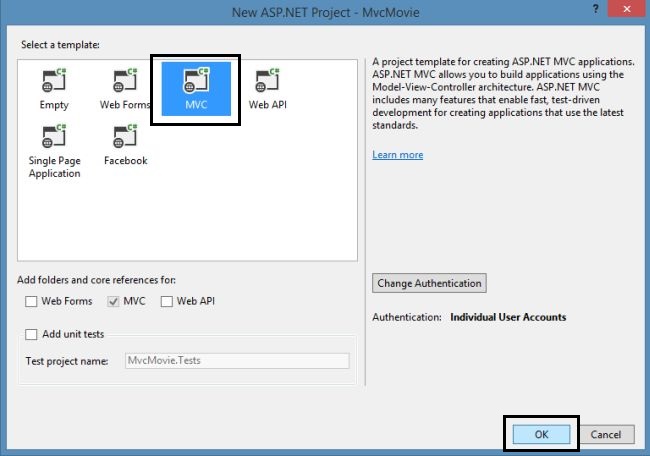 Web App using Mvc Project Template